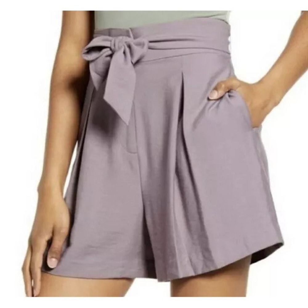 Leith Shorts Women Sz S High Waist Belted Purple Quail Paperbag Viscose NWT $55